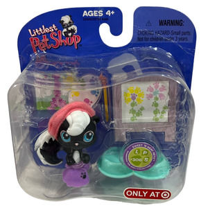 2006 Littlest Pet Shop 306 Black Artist Blue Eyes Skunk Target Exclusive LPS New